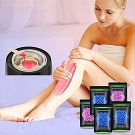 Auperwel Wax Beads for Hair Removal 1.1 lb (17.6 oz), Hard Wax Beads for Sensitive Skin - Brazilian, Face, Bikini, Legs, Eyebrow, Painless Waxing Beads Kit for Women Men, 5 Packs with 10 Wax Sticks