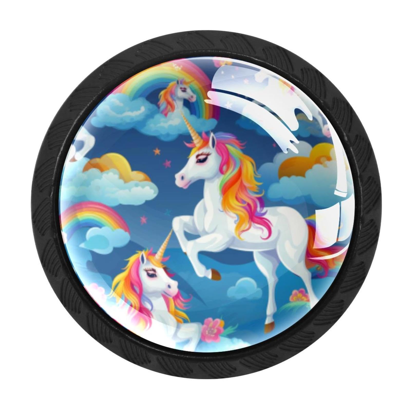 Chenzzzz Multicolored 04 4 Pack Cabinet Handles Black Rainbow Unicorn Cabinet Knobs Draw