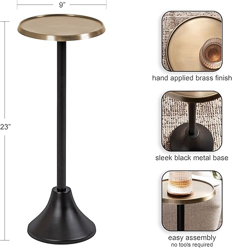 Miniatura 3 de Kate and Laurel Sanzo - Mesa moderna de pedestal para bebidas; 9 x 9 x 23; latón antiguo y negro; mesa auxiliar decorativa con mesa martillada para