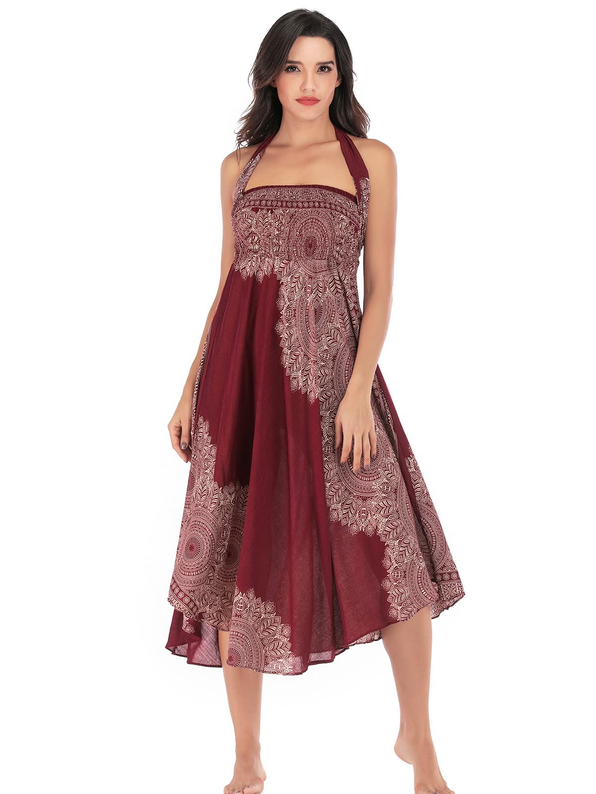 Adigaber Elegante Falda Largo para Mujer de 2 en 1 Falda de Danza del Vientre Vestido Largo Estilo Bohemio para Vacaciones