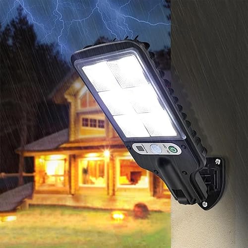 MORESEC Solar Street Light, 3 Modes IP65 Waterproof Outdoor Led Solar Wall Light Motion Sensor with Motion Sensor Remote Control, Solar Parking Lot
