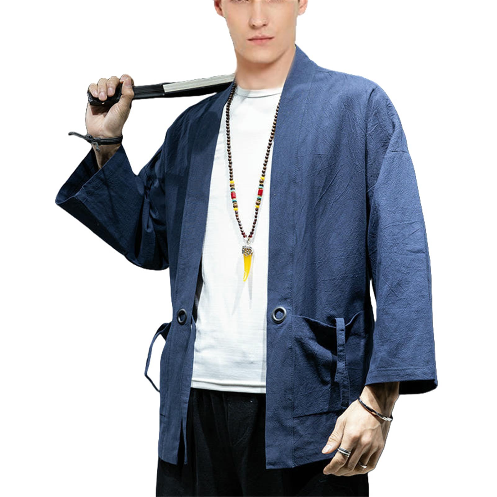 Hanfu - Cárdigan de verano para hombre, estilo chino, algodón, lino, ajuste holgado, protección solar, bata taoísta, kimono, capa