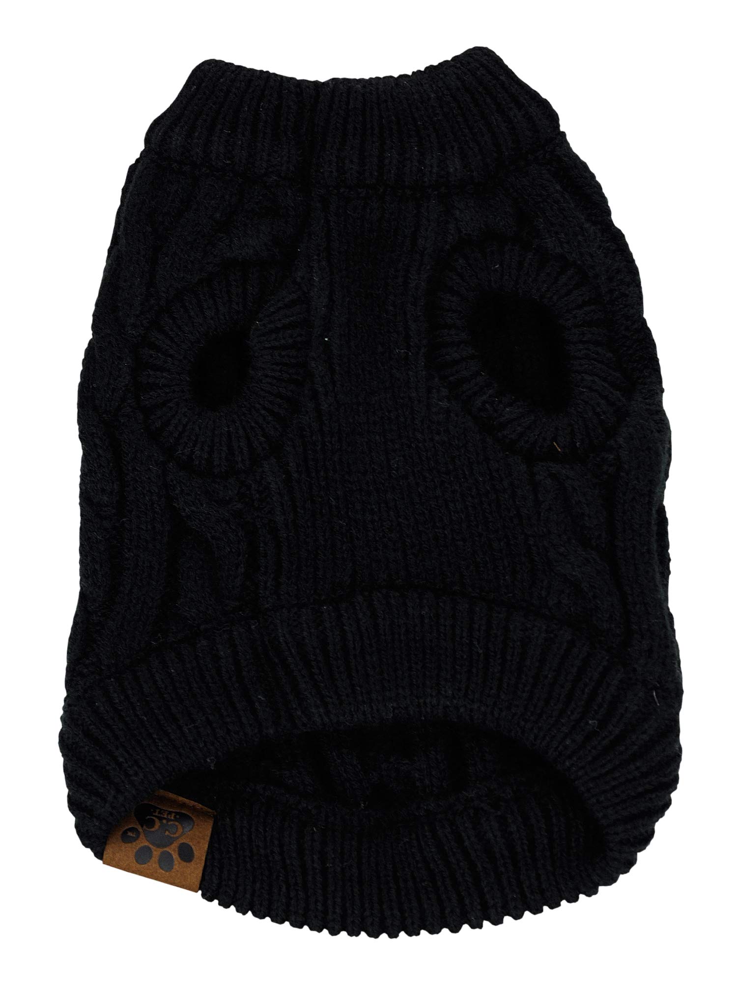 C.C Pet Solid Ribbed Cable Knit Pullover Winter Clothes Dog Sweater-Black-L
