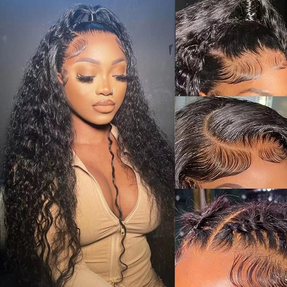 Human Hair Block Deep Wave Closure Full Lace Wig