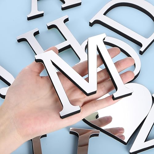 Miniatura 3 de PATIKIL Adhesivos de pared de acrílico 3D con espejo del alfabeto con letra M, autoadhesivas, para decoración del hogar, letrero artístico, para