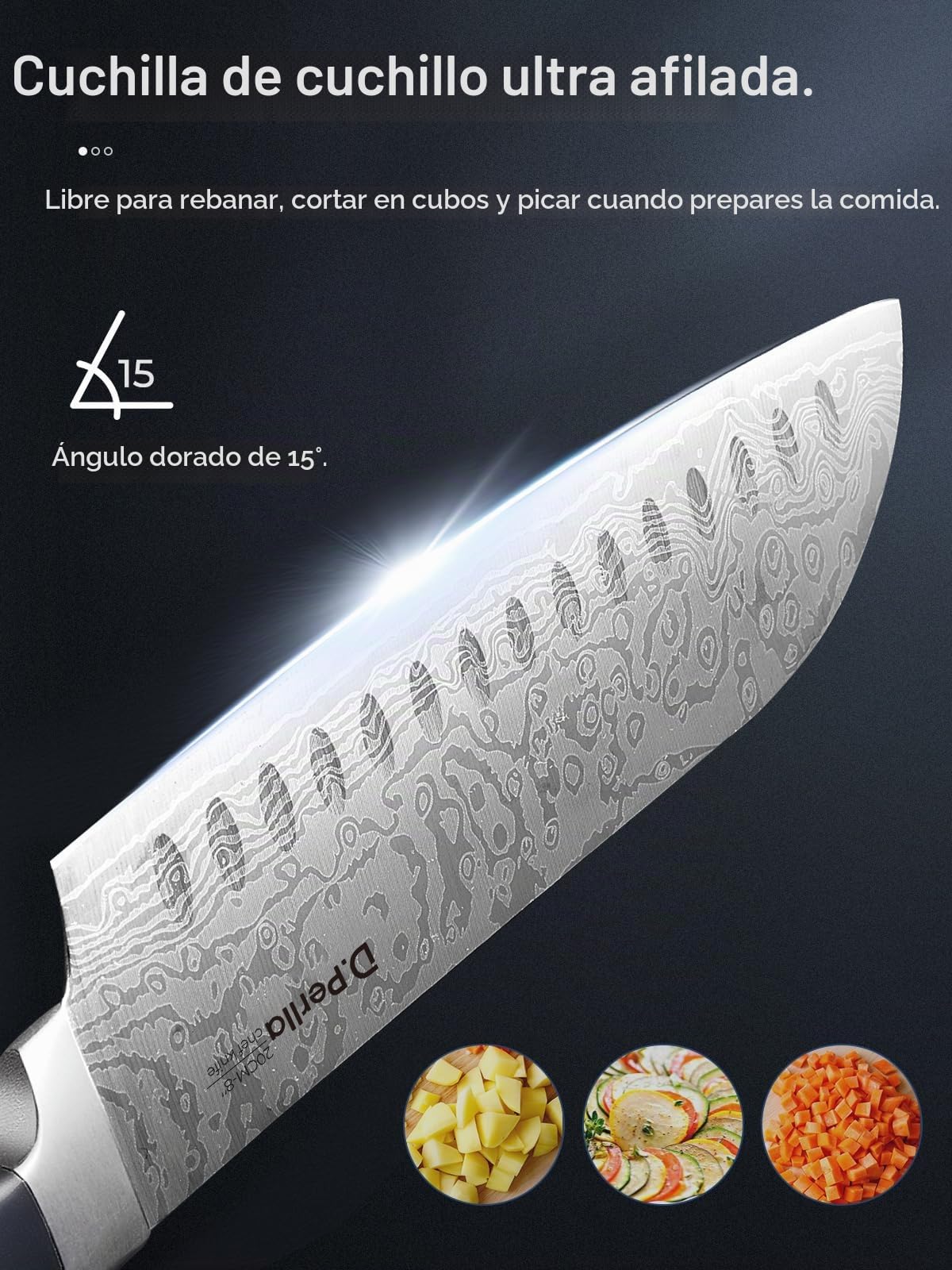 D.Perlla Juego de Cuchillos de Cocina, 14 piezas Juego de Cuchillos con Tecnología Avanzada de Autoafilado, Cuchillos y Tijeras de Acero Inoxidable, Bloque de Madera, con Mango Ergonómico