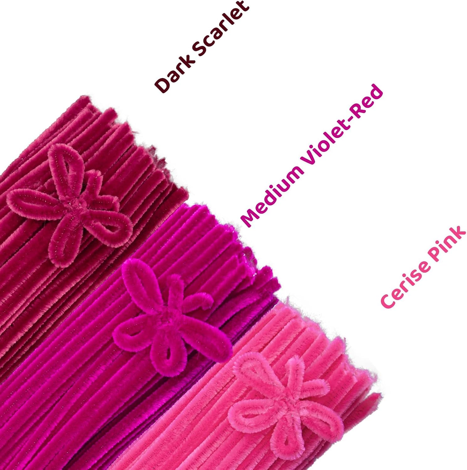 300Pcs Pastel Red Pipe Cleaners Craft Bulk, 12'' Long 0.3'' Thick Fluffy Chenille Stems Set for Flowers, 3 Assorted Colors Fuzzy Sticks for DIY Art, Gifts Making & Festive Decorations