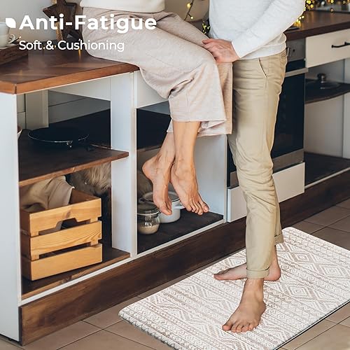 Miniatura 10 de FRESHMINT Juego de 2 tapetes de cocina antifatiga para piso, impermeables y antideslizantes, estilo bohemio, tapete de cocina acolchado para estar