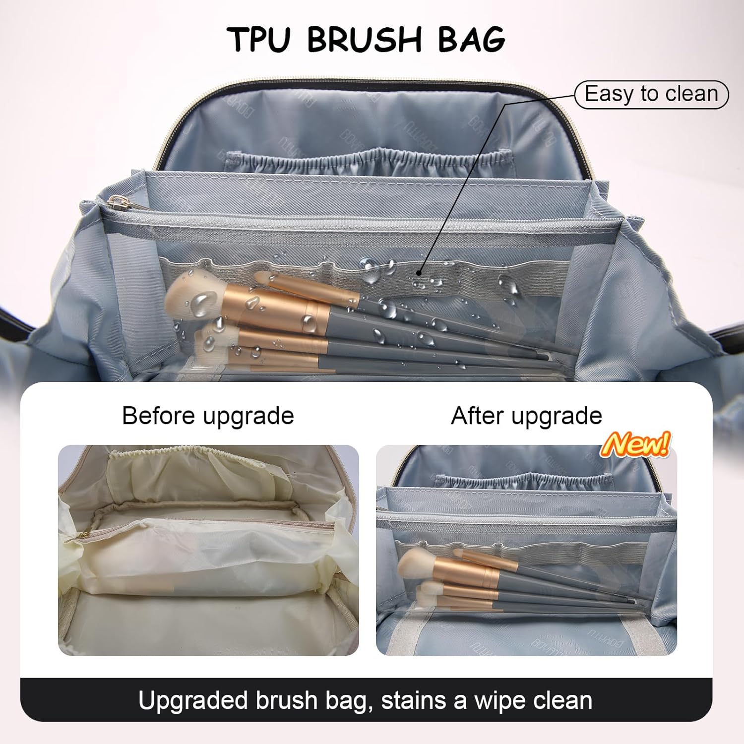 BOYATU Travel Makeup Bag for Women: Large Capacity Make up Bag with Compartments - Vegan Leather Cosmetic Bag set of 3 - Waterproof Toiletry Bag with Handle & Divider(E-2-Black) - Image 5