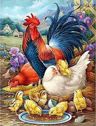 Miniatura 1 de MXJSUA Kits de pintura de diamantes de gallo para adultos, arte de diamante, arte de diamantes 5D, broca completa de gallo, diamantes redondos,