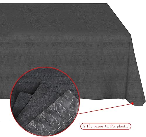Miniatura 6 de Manteles de papel negro desechables para mesas rectangulares, paquete de 6, mantel de 3 capas de papel y plástico de calidad para fiestas, 54 x 108