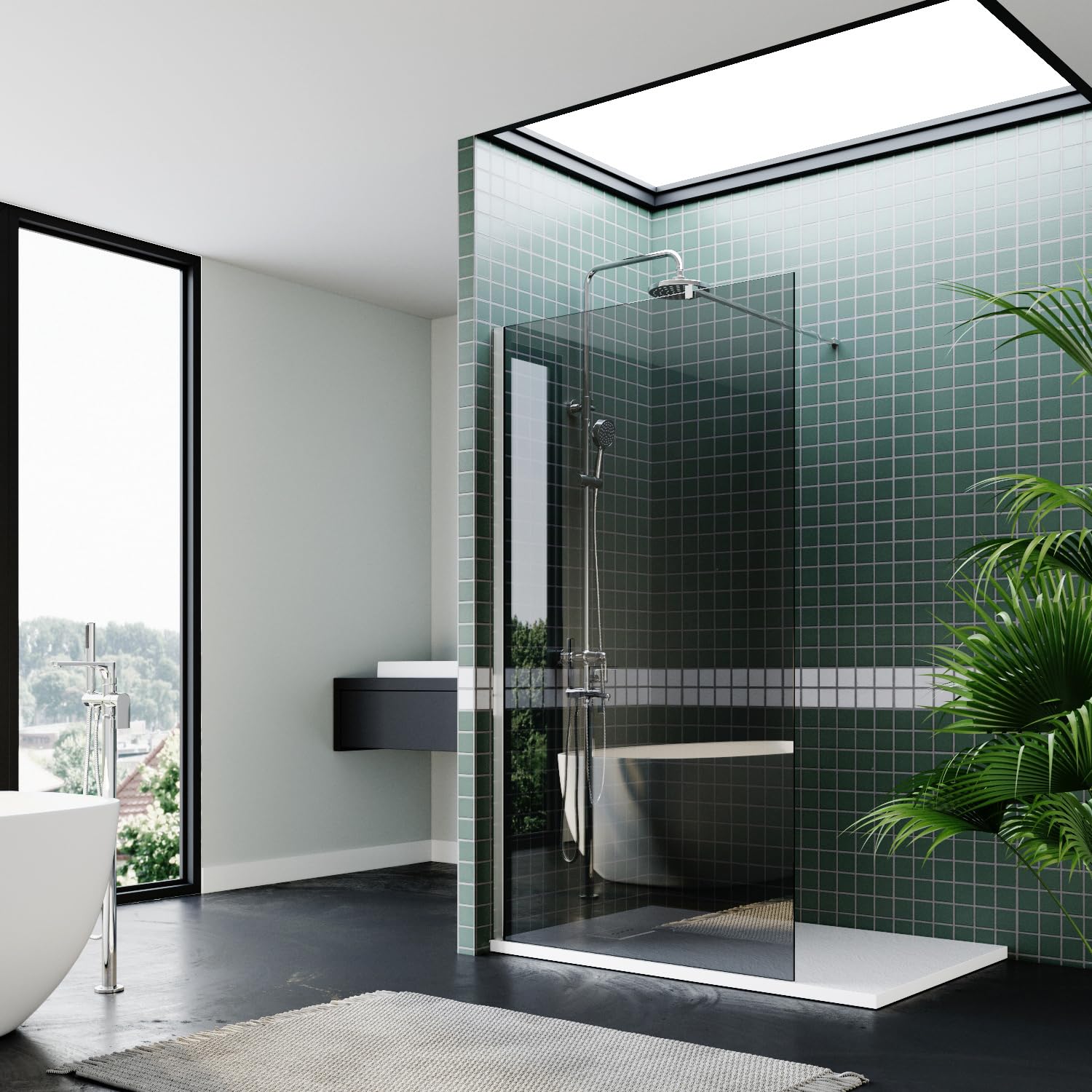 ZANOFIRA 1000mm Walk in Shower Screen 8mm Toughened Safety Grey Glass Panel Wet Room Shower Screen with Stainless Steel Support Bar Reversible Adjustable Wall Profile
