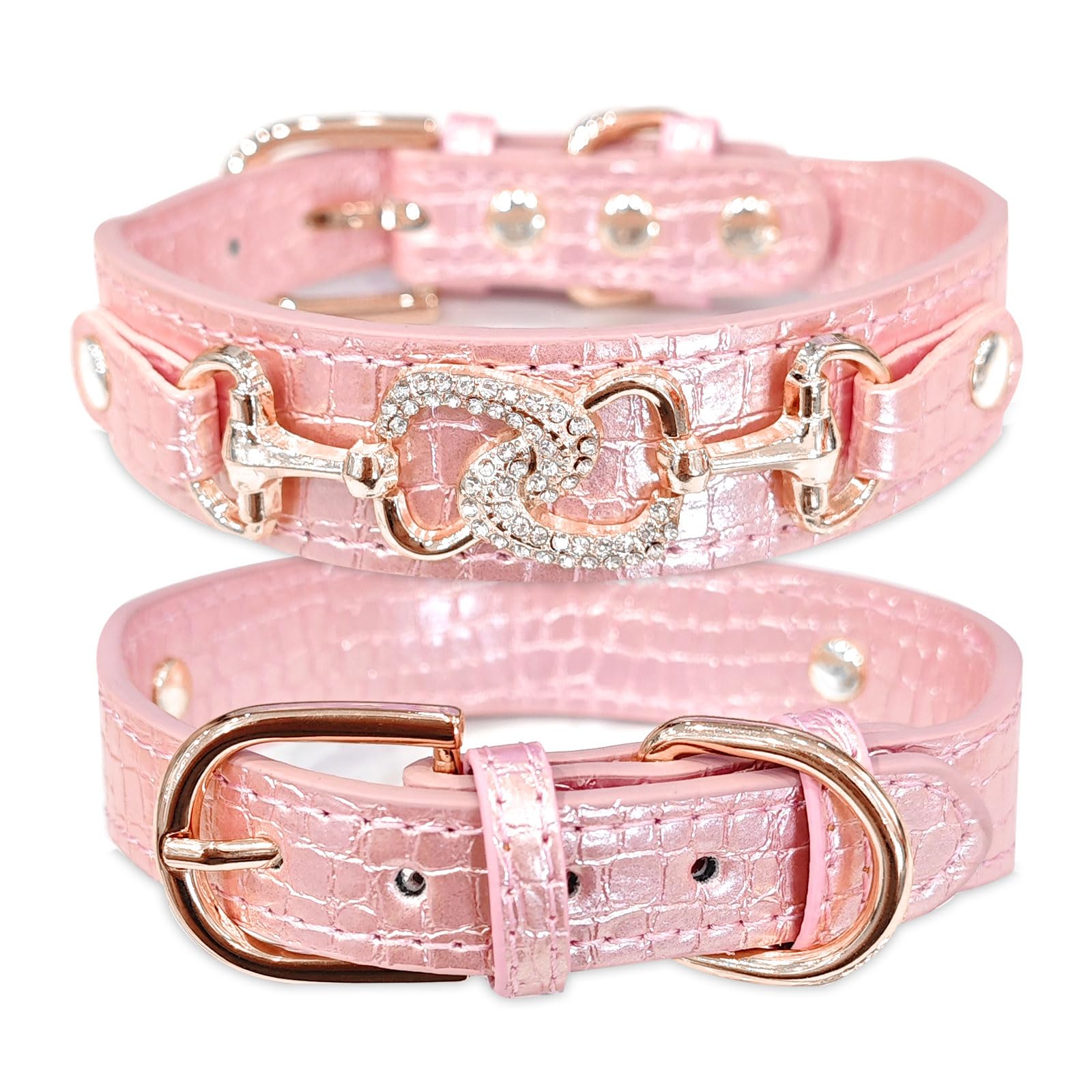 PETCARE Cute Small Dog Cat Collar Girl, Bling Sparkle Rhinestone Diamond Puppy Dog Collars for XS Small Dogs Cats, Soft Adjustable Sparkle Pink Pet