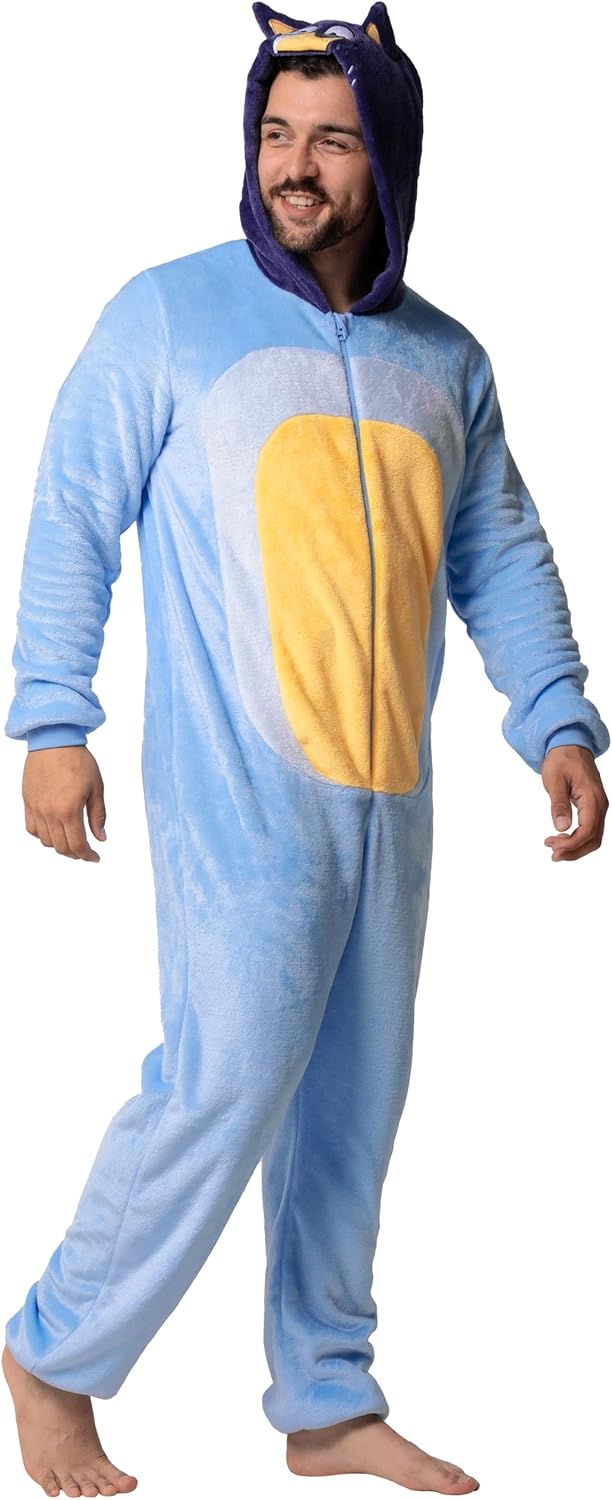 Bluey Onesie For Men, Fleece Adult Onesie, Bandit Mens Pajamas, Novelty Adult Pajamas