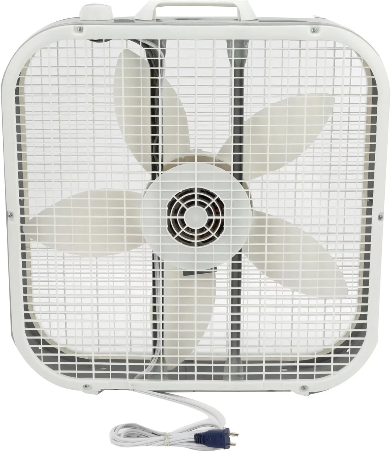 20" Classic Box Fan with Weather-Resistant Motor, 3 Speeds, 22.5" Height, White - Portable Air Circulator for Workshop, Greenhouse & Garage Ventilation
