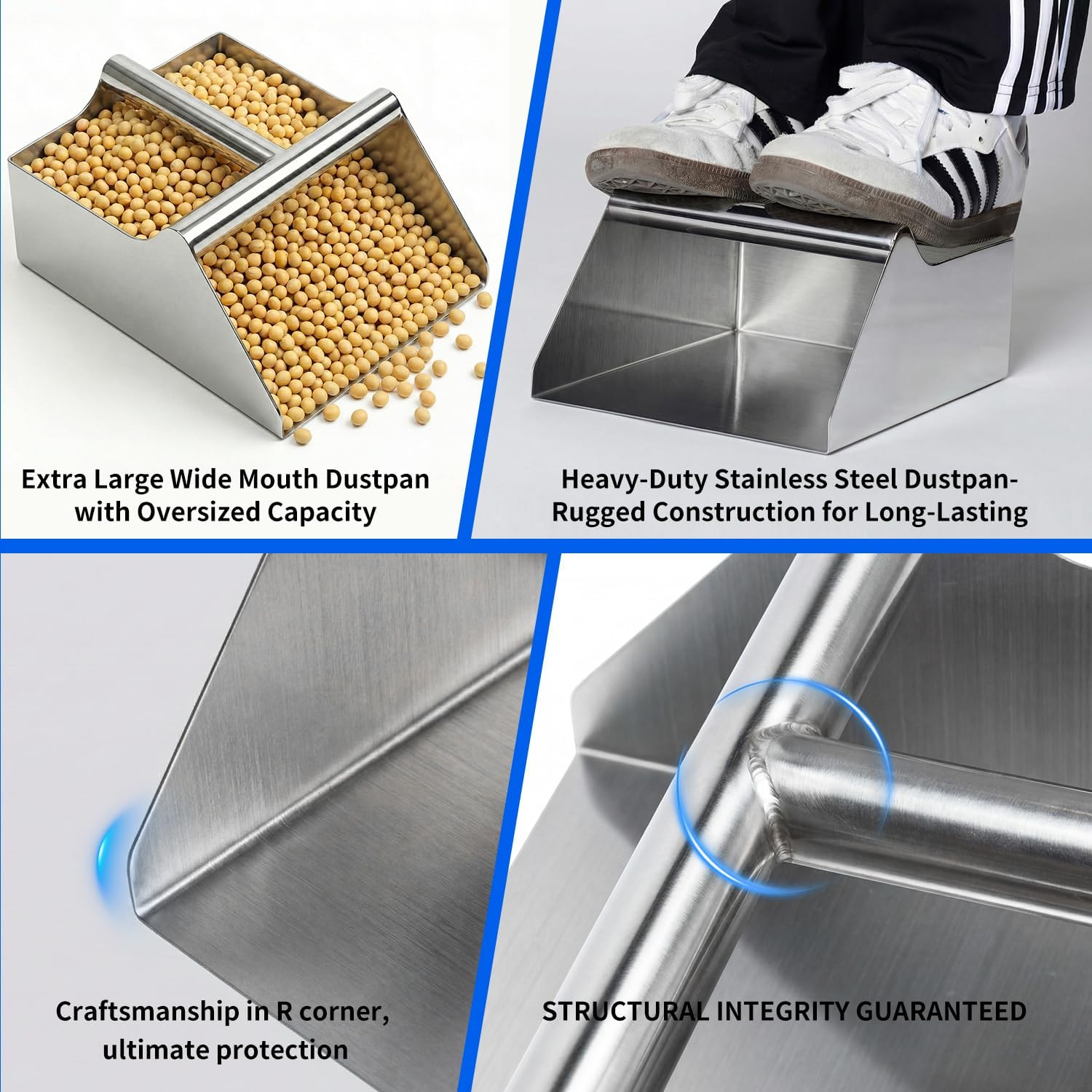 304 Stainless Steel Grain Scoop, 120oz Heavy Duty Feed Shovel 8-inch Wide High-Capacity for Feed Livestock Poultry Pet Food and Bird Seed Comfortable Grip Handle Easy to Clean