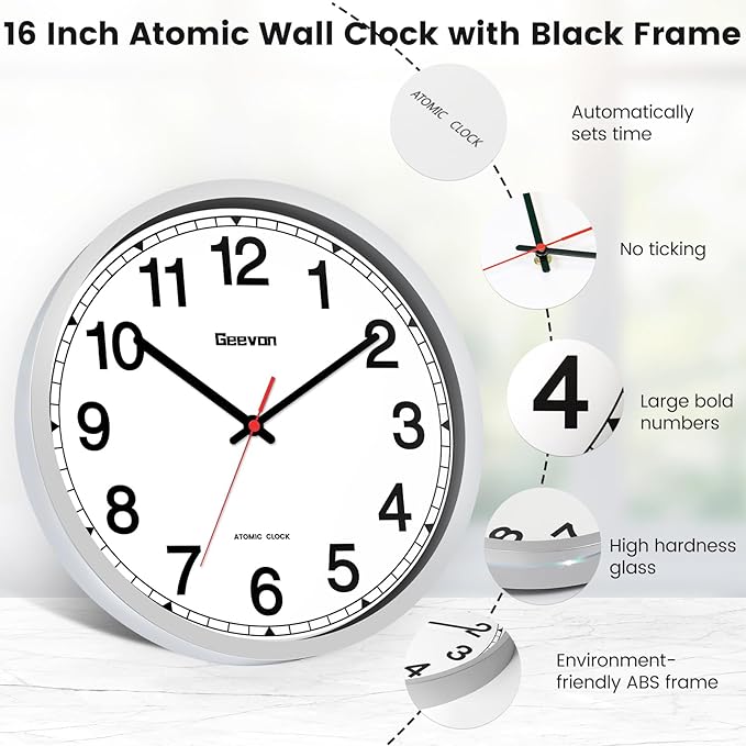 Reloj de Pared Geevon 16 Pulgadas Analógico Autoajustable miniatura 3
