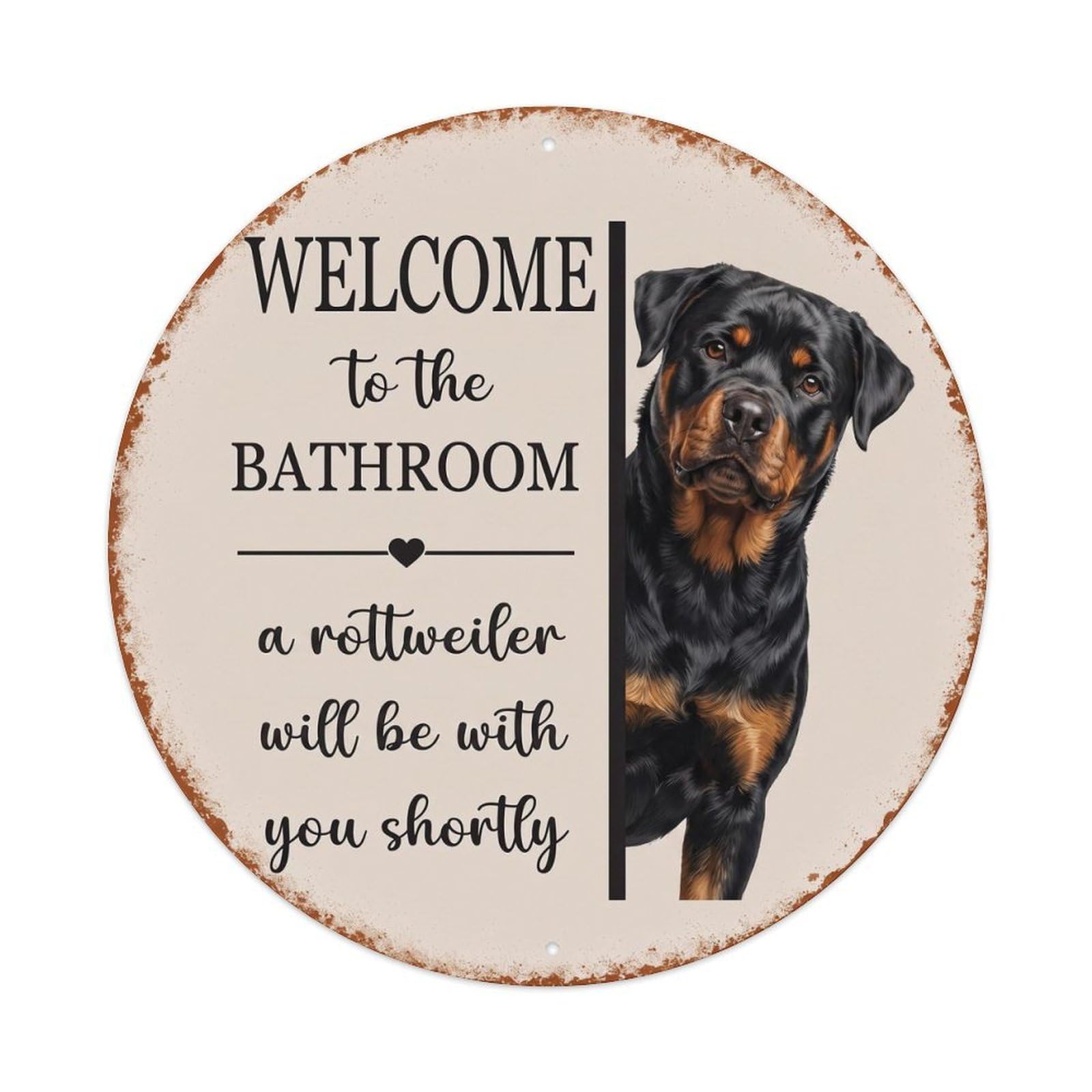 Vintage WELCOME To The BATHROOM Rottweiler Dog Metal Tin Sign