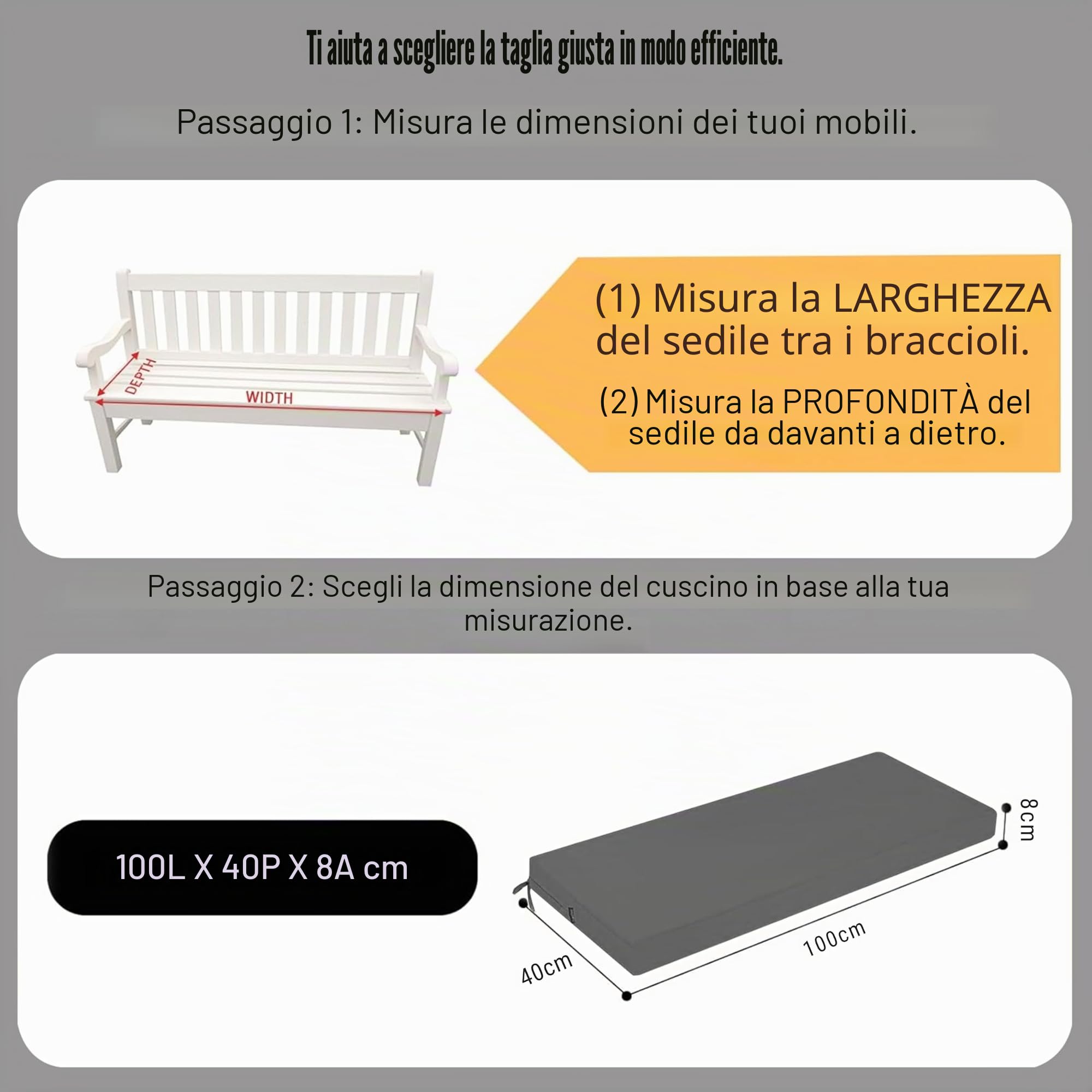 Cuscino per panca da esterni, 100 x 40 cm, impermeabile, grigio | Cuscino impermeabile per panca da giardino con imbottitura extra spessa, ideale per panche, altalene e mobili da esterno