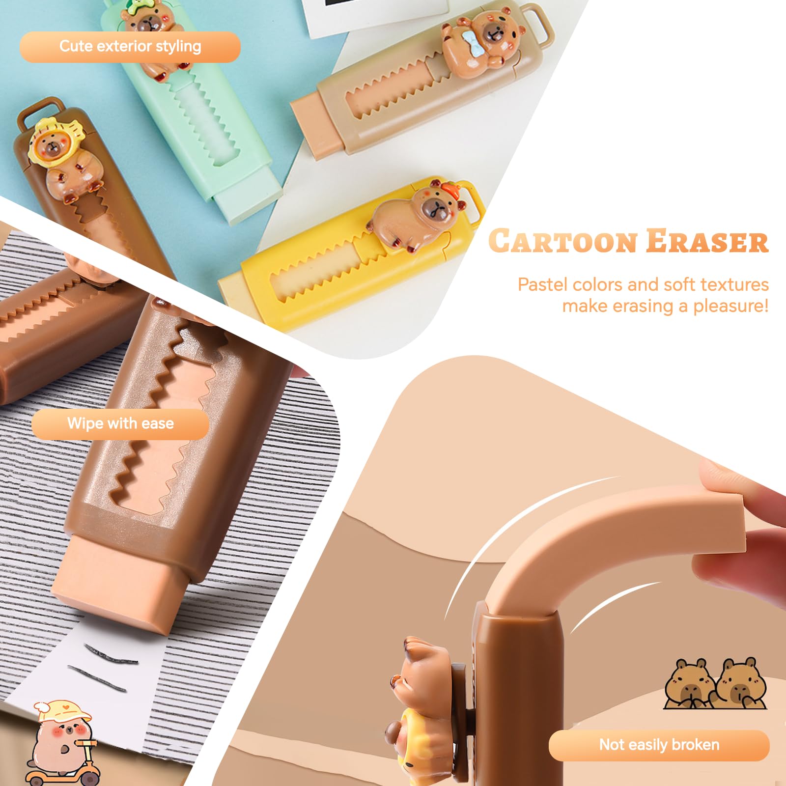 8 gomas de borrar retráctiles para niños, goma de borrar Capybara, para el aprendizaje diario y dibujar, borrar, regalos para niños, Navidad