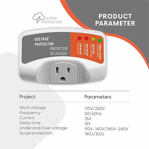 Miniatura 3 de Protector de sobretensión para refrigeradores, enchufe multifunción, salida única, sobrevoltajebajo voltaje 140J, protección contra sobretensiones