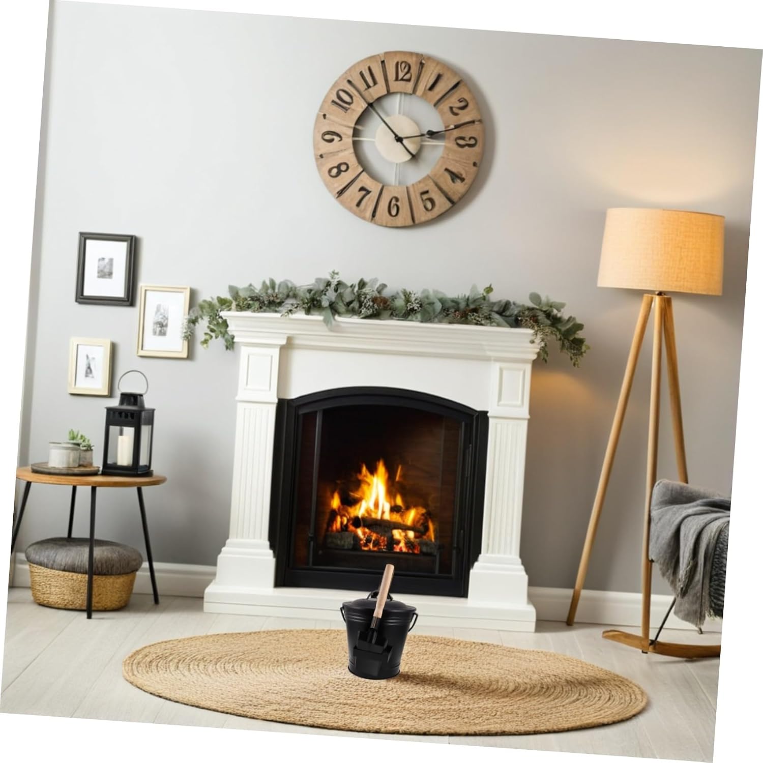 Luxshiny Fireplace Ash Bucket and Shovel Set Heat Resistant Iron with Lid