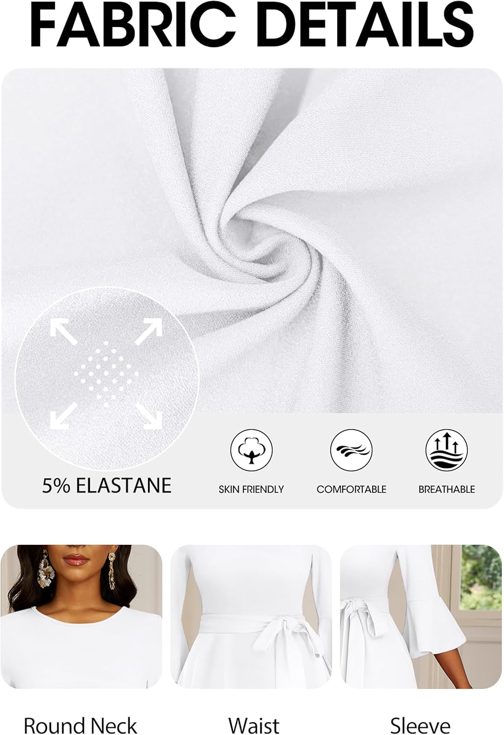 NMODER Women's Cocktail Dresses - Vintage Bell Sleeve Wedding Geust Tea Party Midi Dress with Belt - Image 7