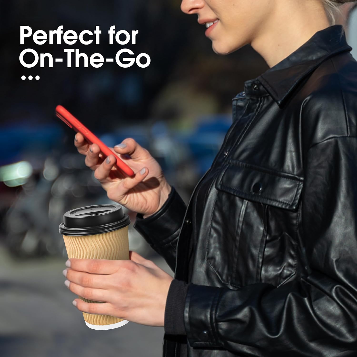 Ginkgo 100 Pack Disposable Coffee Cups with Lids 16 oz, Insulated Ripple Wall To Go Paper Cups for Party Home and Travel - Beige - Image 5