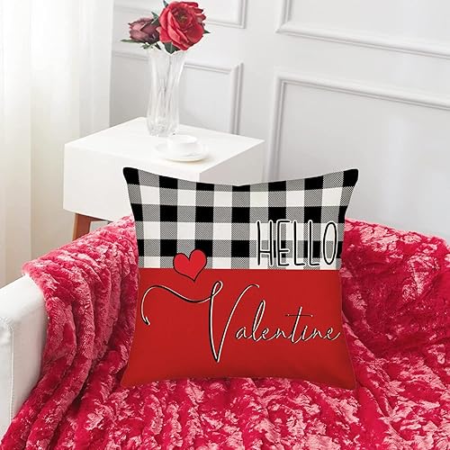 Miniatura 4 de Easternproject Juego de 4 fundas de almohada con texto en inglés Happy Valentines Day I Love You con diseño de rayas rojas y negras con corazón de