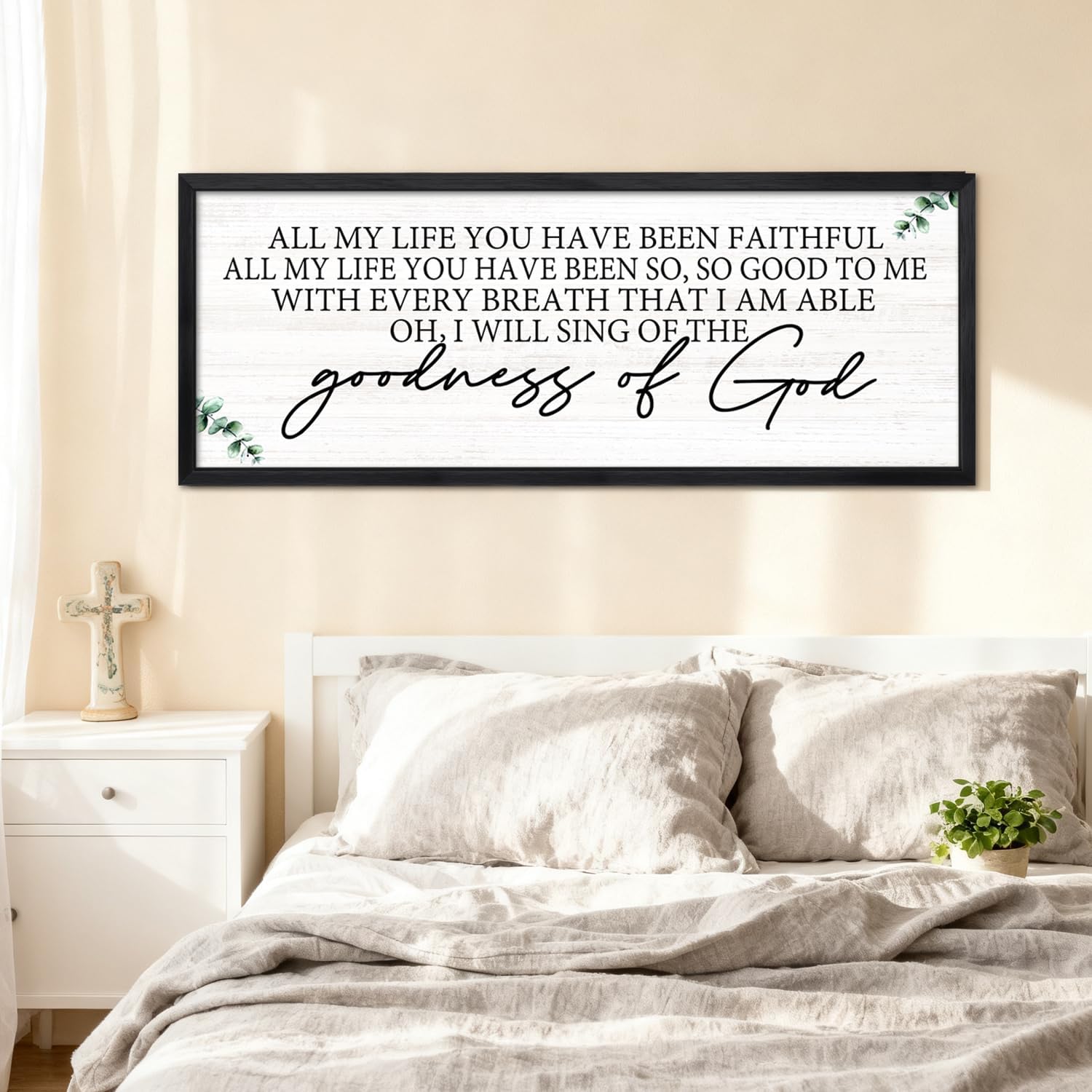Goodness of God Framed Wall Art, 40''×15'' Positive Religious Long Natural Bible Verse for Christian God Jesus Christ Prayer, Vintage Rustic Holy Catholic Scripture Decor Black