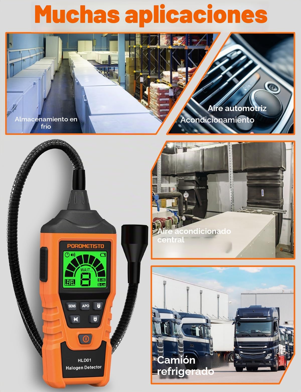 HLD01 Detector de HVAC Refrigerado – Comprobador de Gas Halógeno y Aire Acondicionado, USB-C y Autocalibración – Ideal en Coche, Cámara Frigorífica y Climatización Central