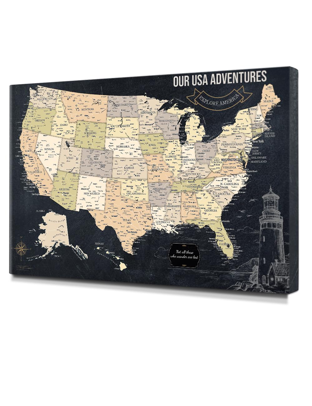 IPIC Vintage USA Maps for Wall, Map of the United States, Size 36x24 in