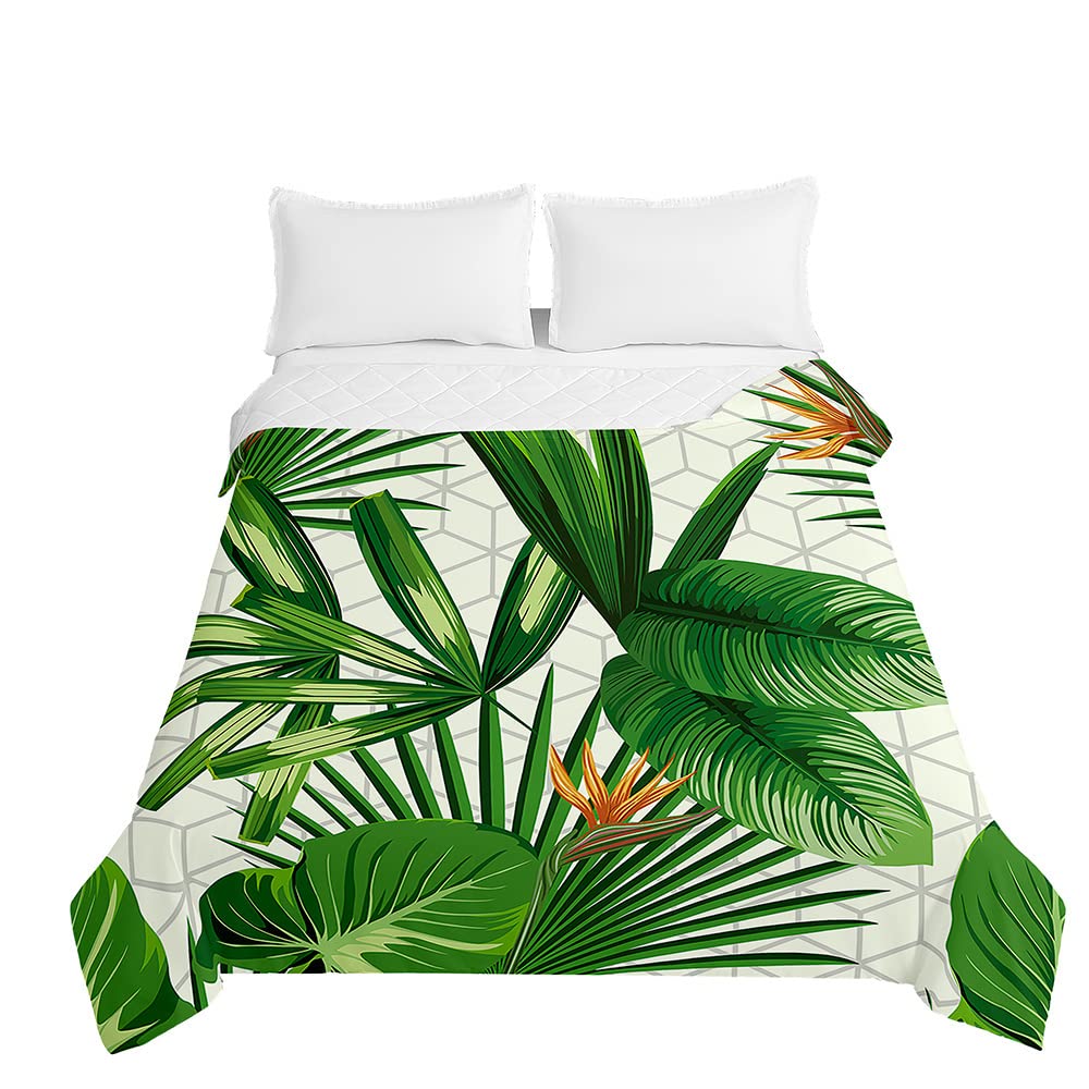Surwin Banana Leaf Embossed Quilted Bedspreads Single Double Super King Bed, 3D Tropical Plants Bedspread Quilt Bed Throws Blanket Lightweight Coverlet Microfiber All Season Comforter (,230X260cm)