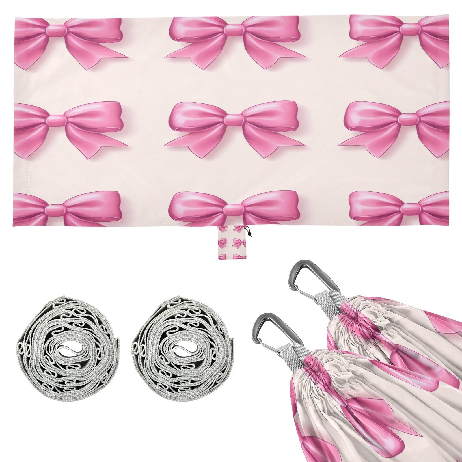 ATTX Pink Bows Camping Hammock - Lightweight & Portable Hammocks, Heavy Duty 330lbs Capacity for Indoor, Hiking, Backpacking, Travel, Backyard, Beach#533