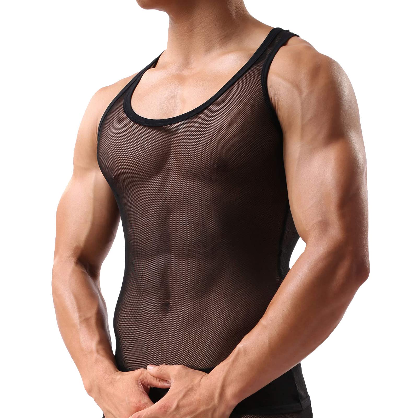 TOPKEAL Ropa interior Sexy para hombre, calzoncillos tipo bóxer, camisas sexis transpirables de malla, ropa de dormir sin mangas para hombre, chaleco de malla transparente informal Camisola Sexy Mujer