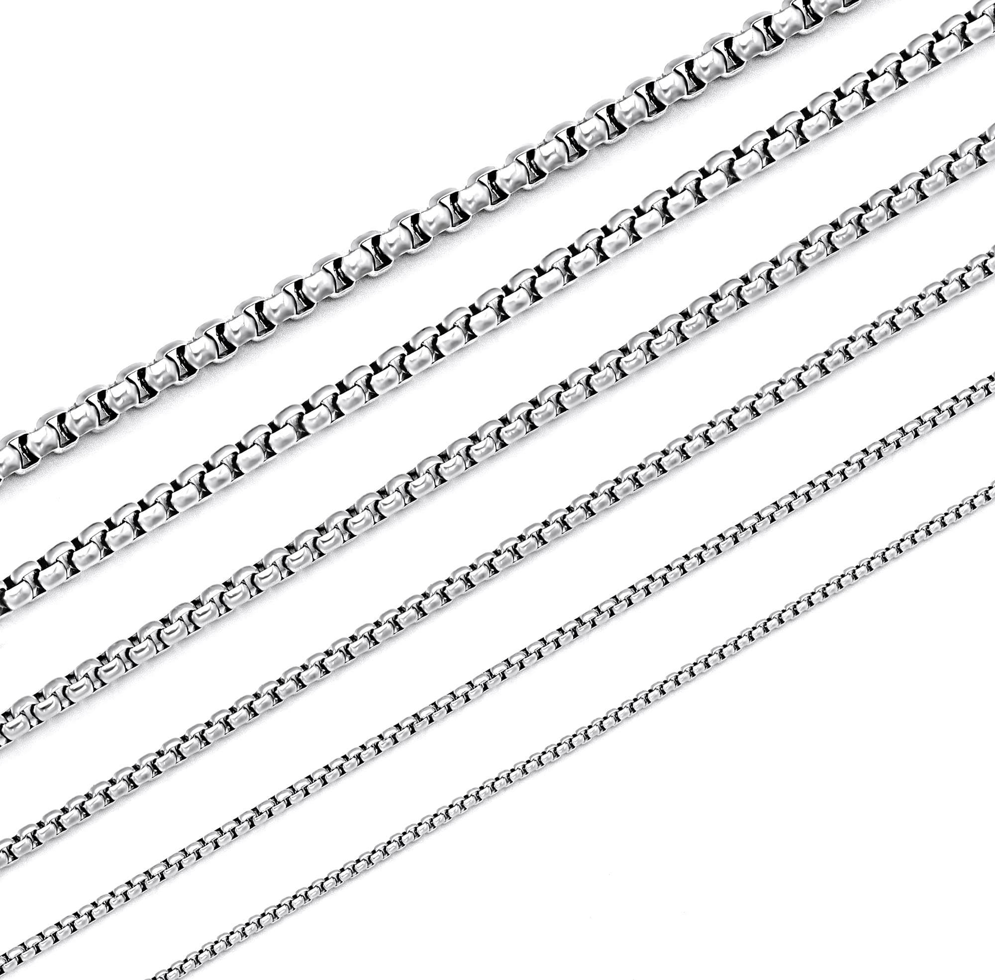 Giftall Square Rolo Chain Necklace Stainless Steel Round Box Necklace for Men Women/2mm-7mm/16Inch-36Inch