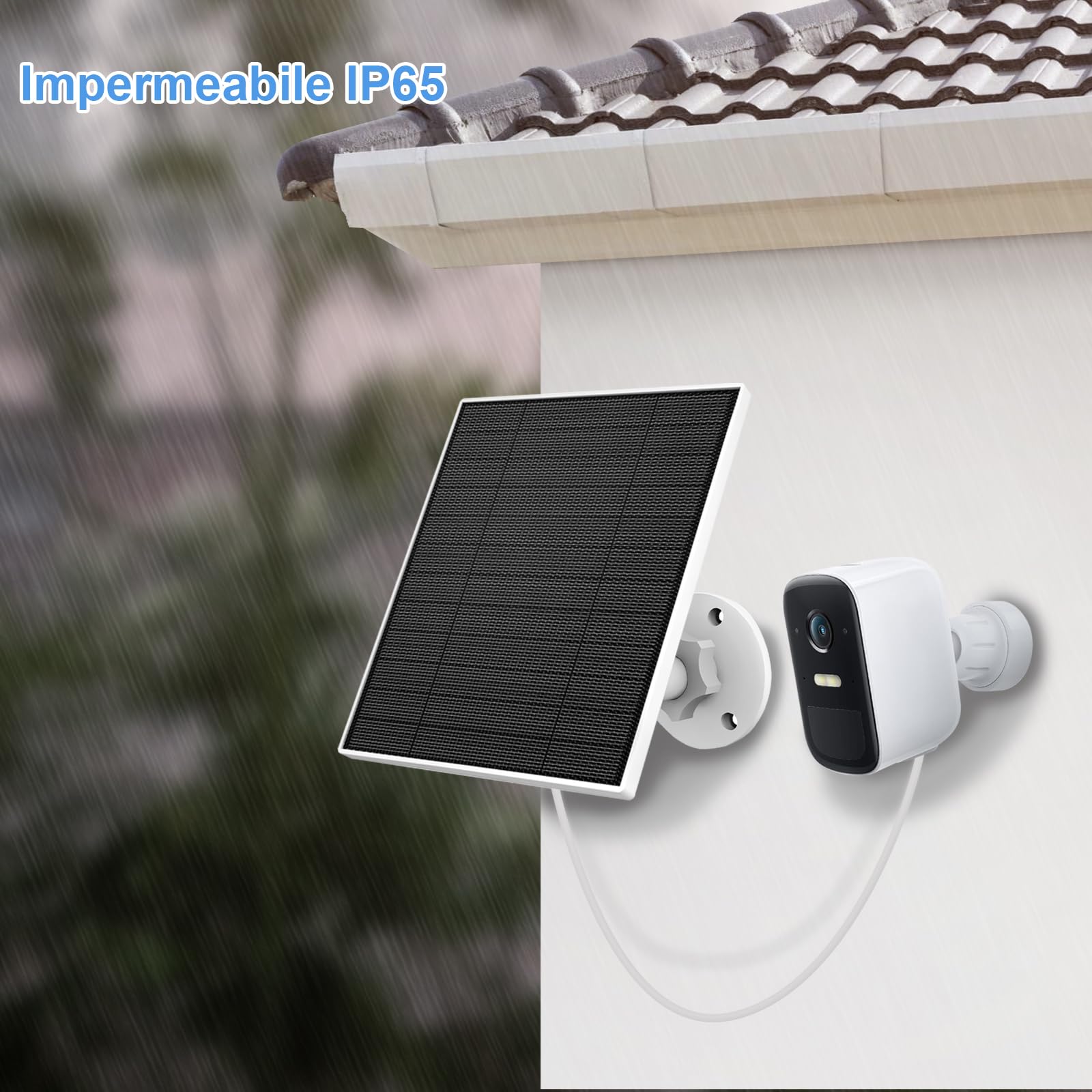 Pannello Solare per Telecamera da Esterno Eufy, Compatibile con Eufycam, Alimentazione Continua, Pannello Solare con Cavo di Ricarica da 9,8 Piedi, 2 Confezioni