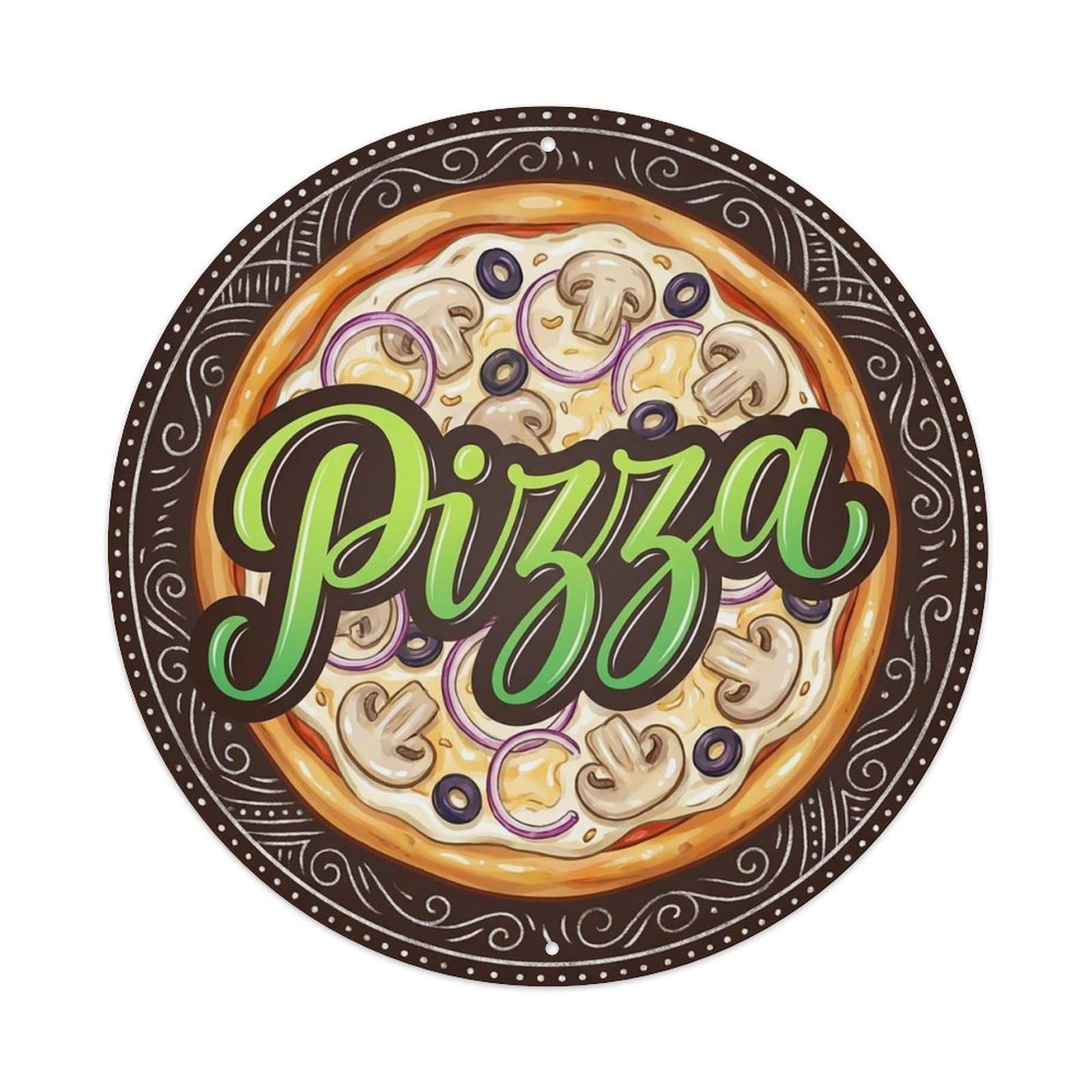 Yrnq 8X8inch Vintage Style Vintage Pizza Mushroom Olive Onion Food Decoration Metal Tin Sign