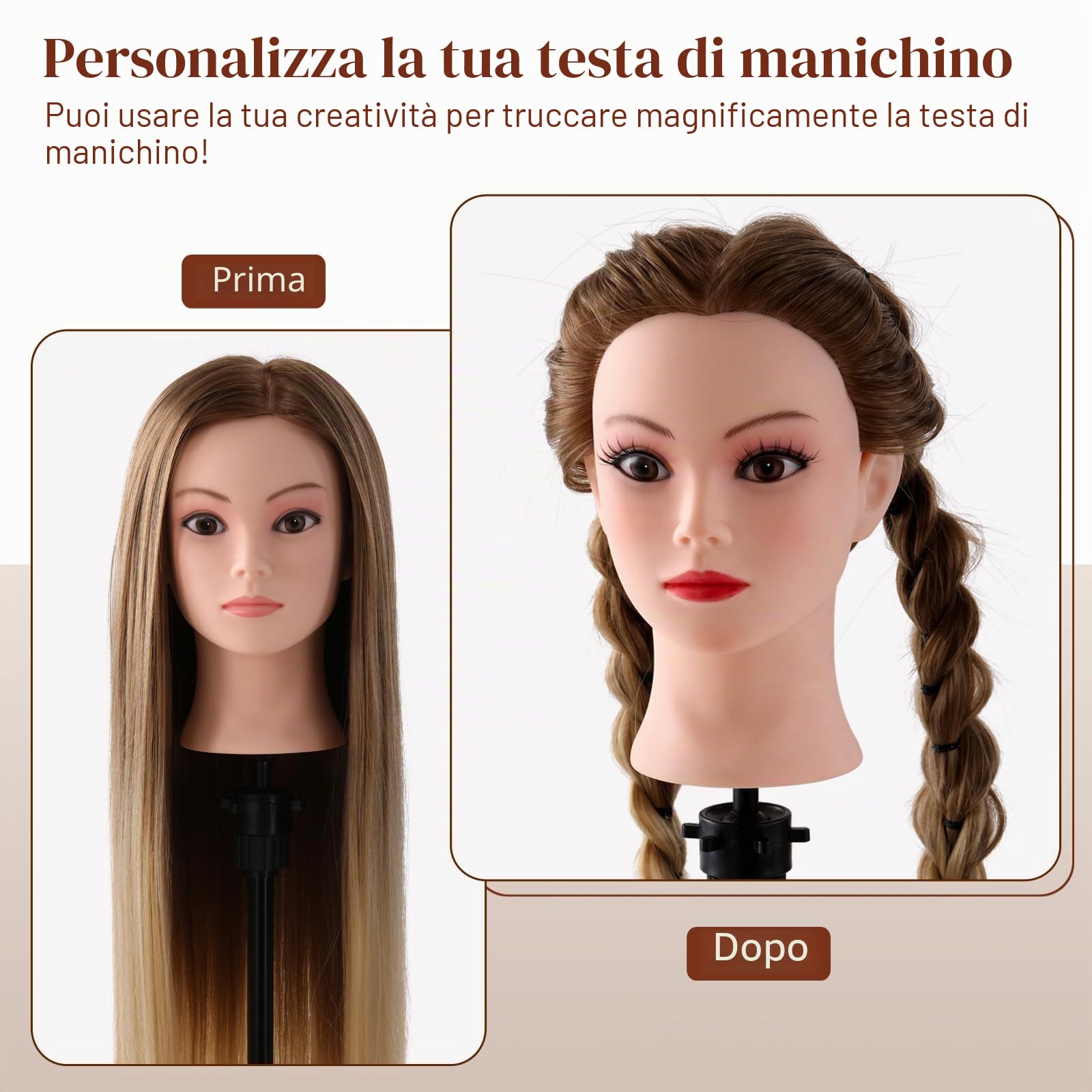 Testa per Parrucchieri 24" Capelli Sintetici Morbidi con Staffa Accessori