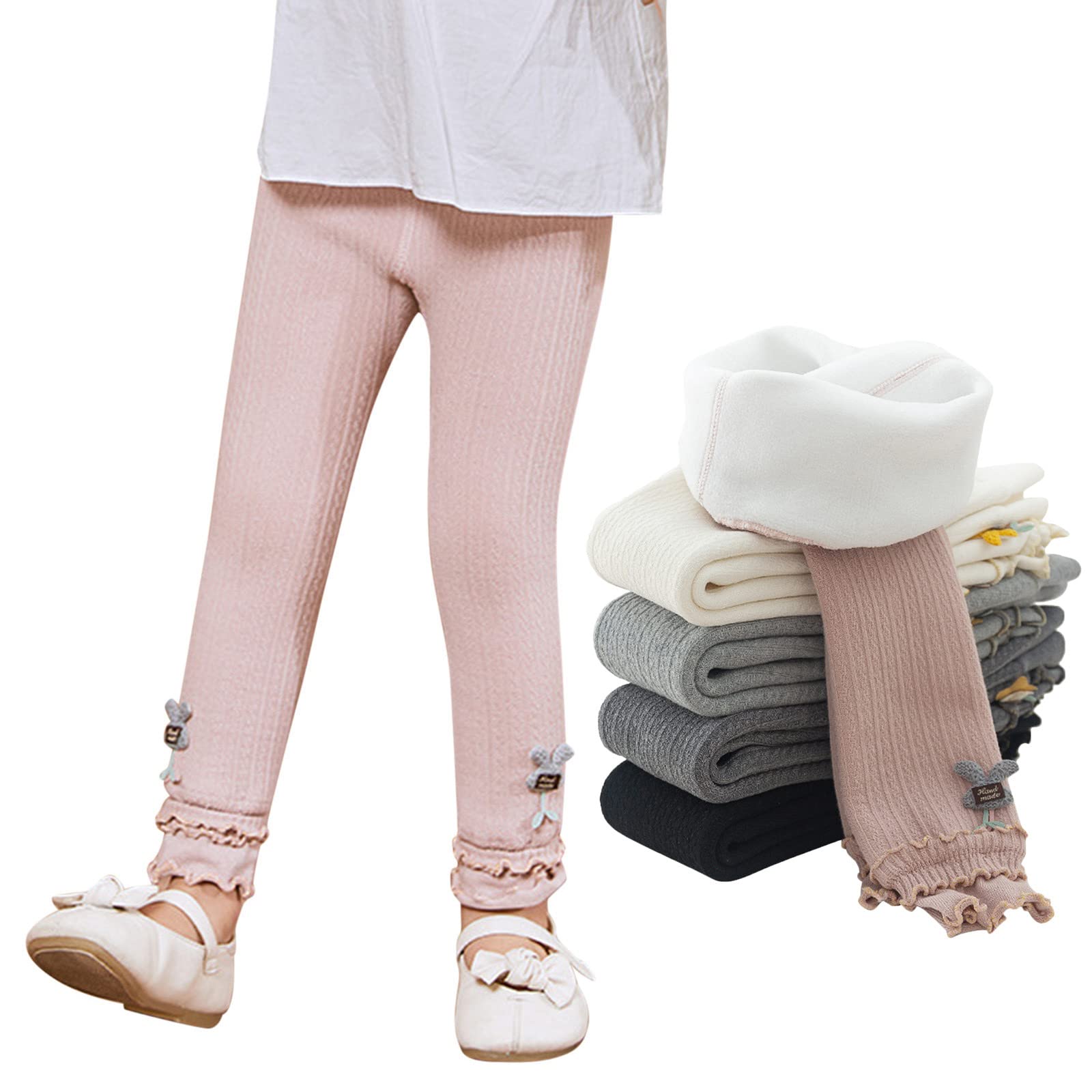 Baby Girls Thick Fleece Lined Warm Leggings Knitted Stretchy Basic Pants Toddler Kids Pantyhose Winter Stocking w5 Z-Pink