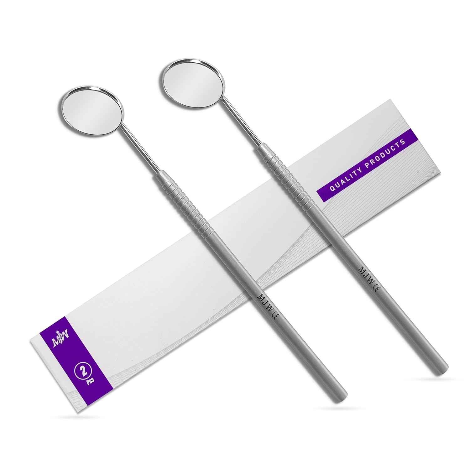 MJW 2pc Excellent Quality Dental Mirror with Handle, Stainless Steel Dentist Tools for Teeth Cleaning Inspection, Oral Hygiene Mouth Mirror for Daily Use CE,Silver