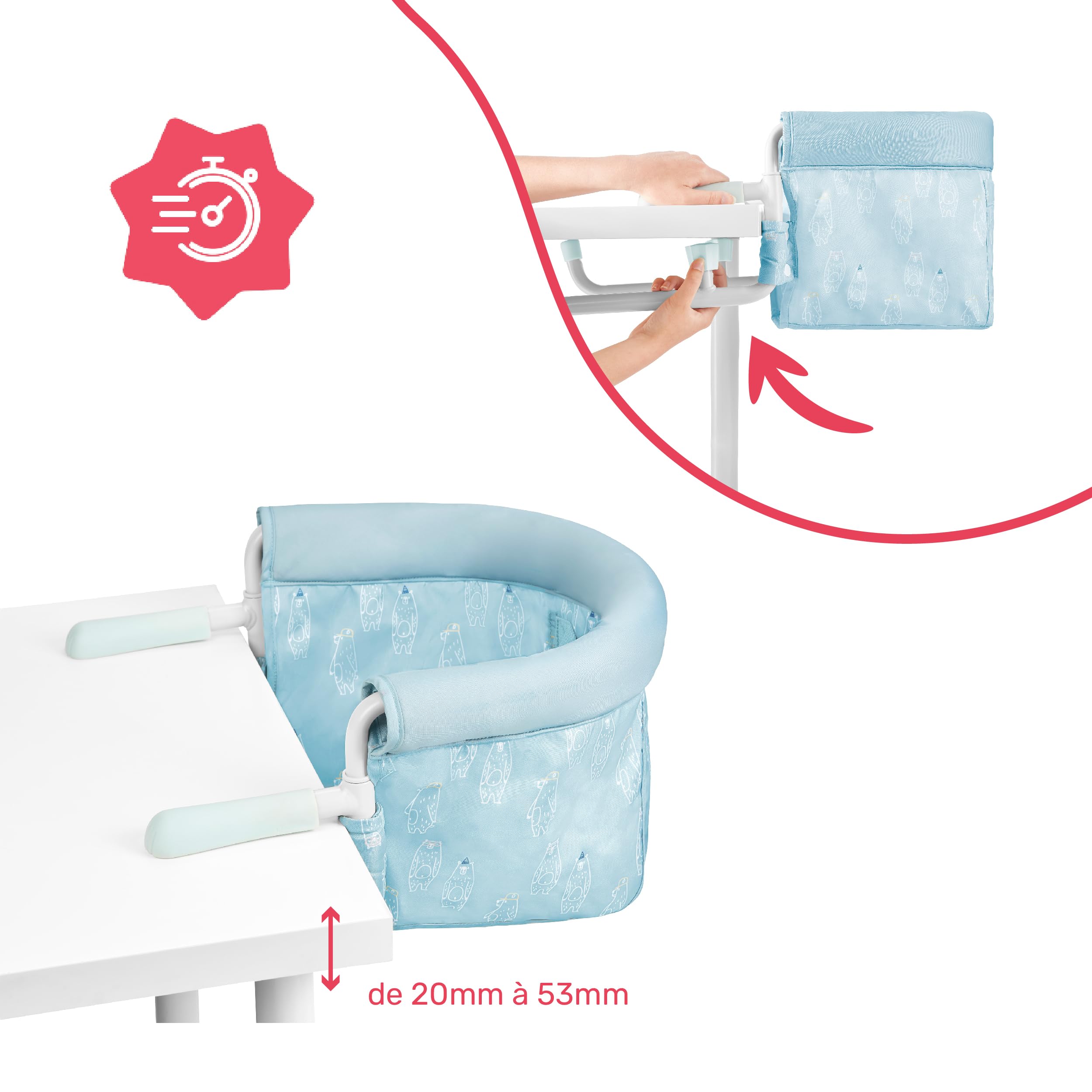 Badabulle seggiolino da tavolo per bambino con cintura a 3 punti, confortevole, chiusura ultra compatta per portarlo ovunque, da 6 a 36 mesi o 15 kg