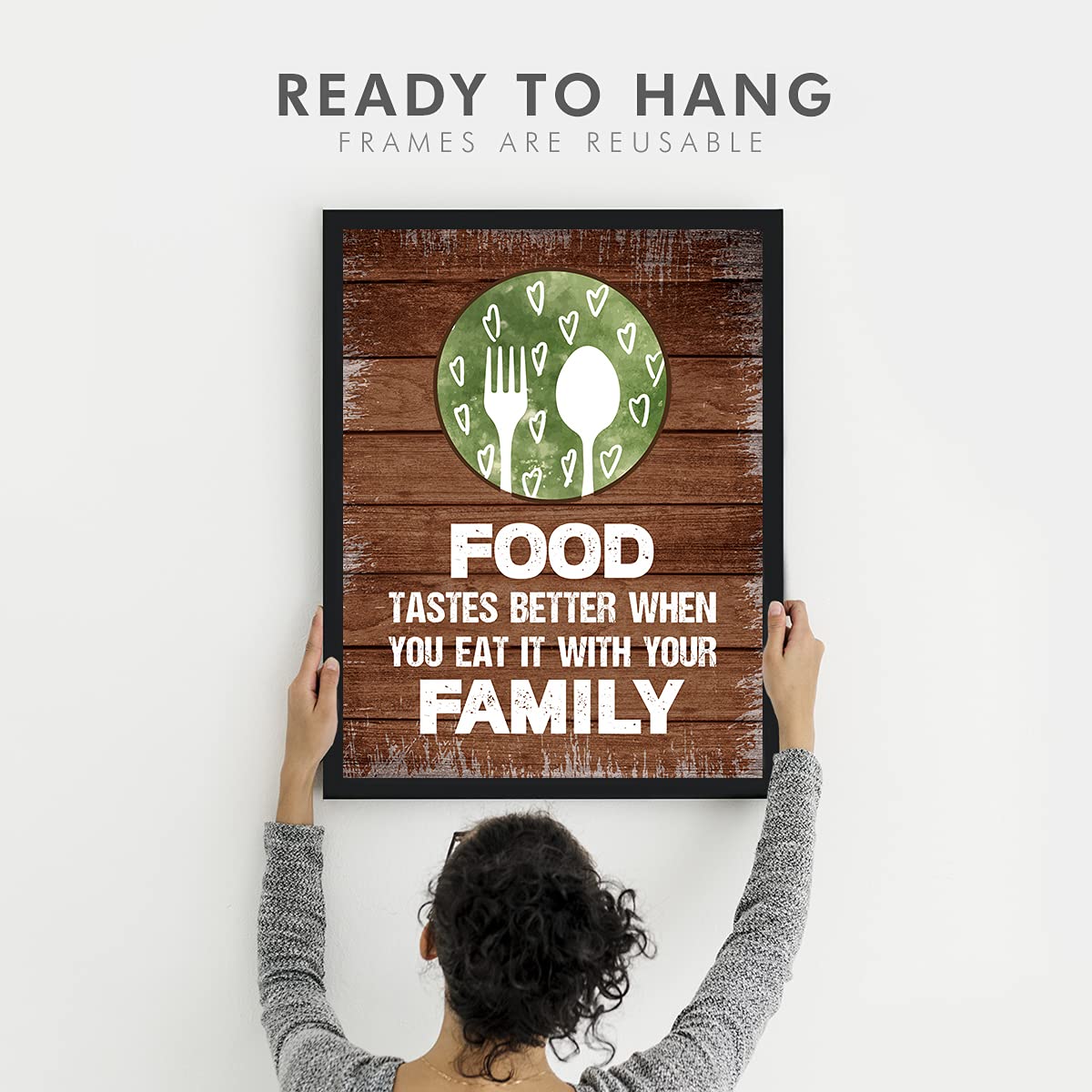 Chaka Chaundh - Dining Hall Quotes Wall Frame - Family Eats Together Quotes for Home - Food quotes Frame for Home - (13.6 X 10.6 Inches, Food Taste Better - Vintage, Brown), Acrylic 2