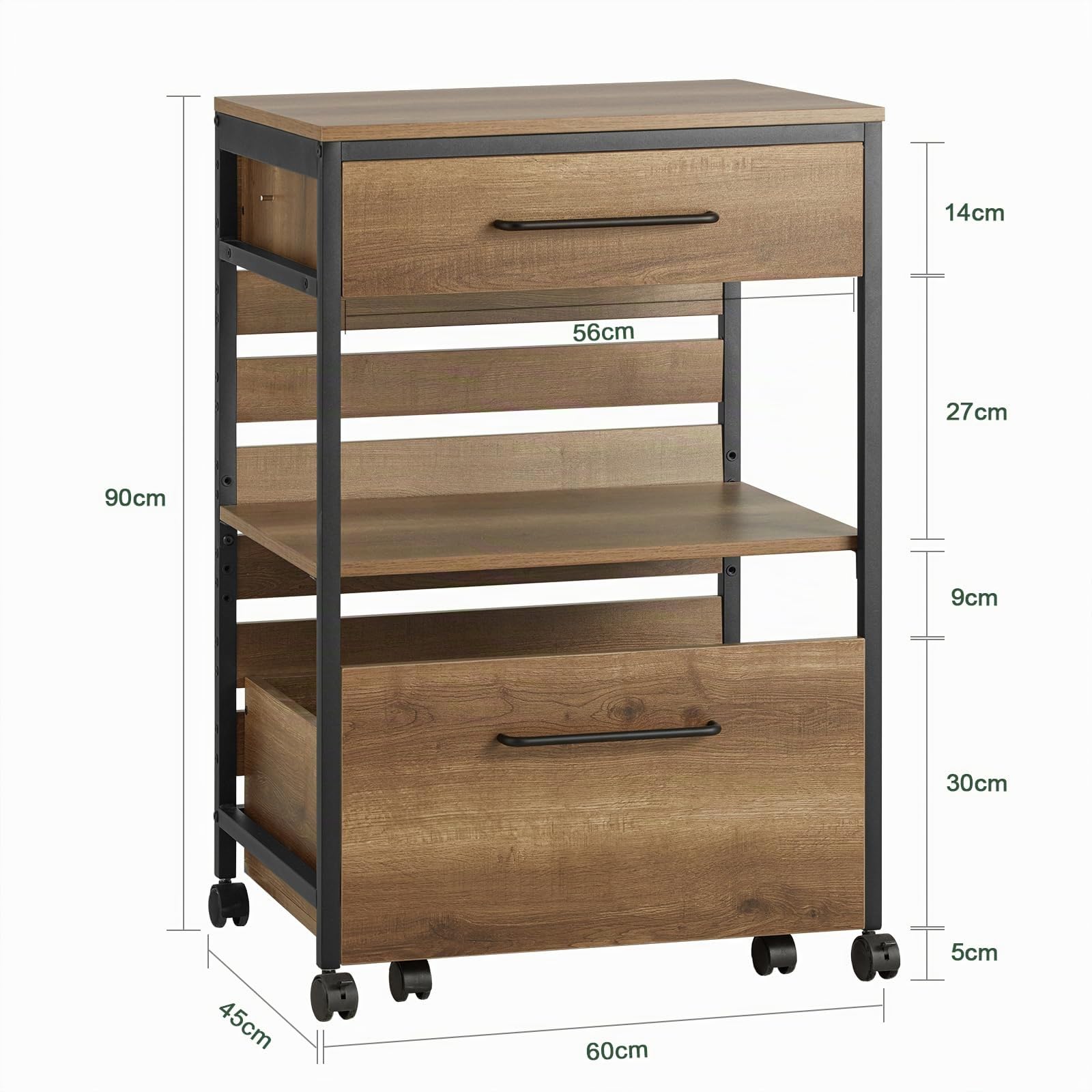 SoBuy Carrello da cucina con cassa contenitore rimovibile, carrello su ruote/serving cart/bar cart stile vintage, LxAxP ca. 60×90×45 cm FKW118-PF