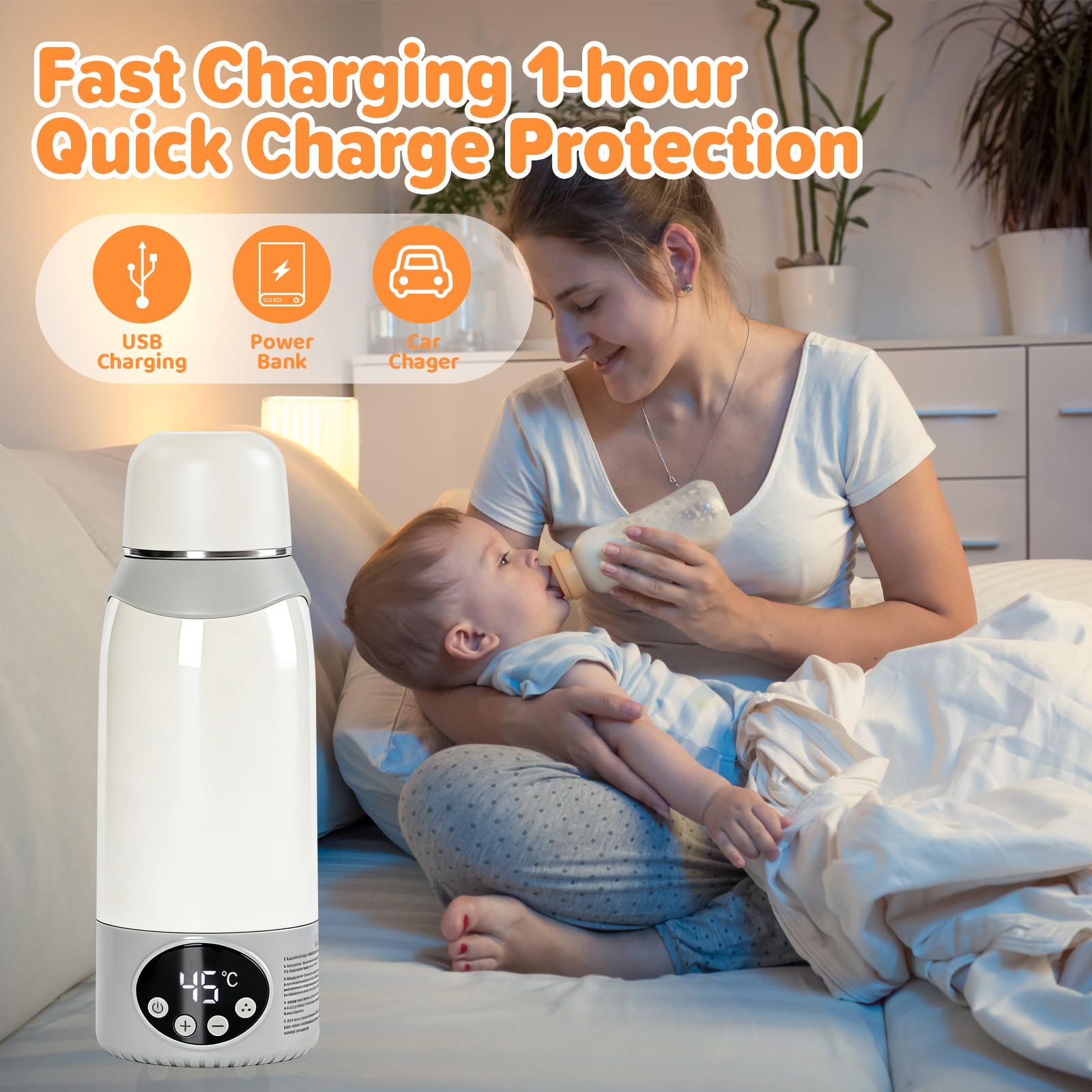 Calienta Biberones Portátil Sin Cables - Batería 12000mAh y 500ml - Calentador de Biberones Rápido (2 min) para Leche Materna y Agua - Termo Bebé Líquido con Bloqueo Seguridad - Calentador de Viaje