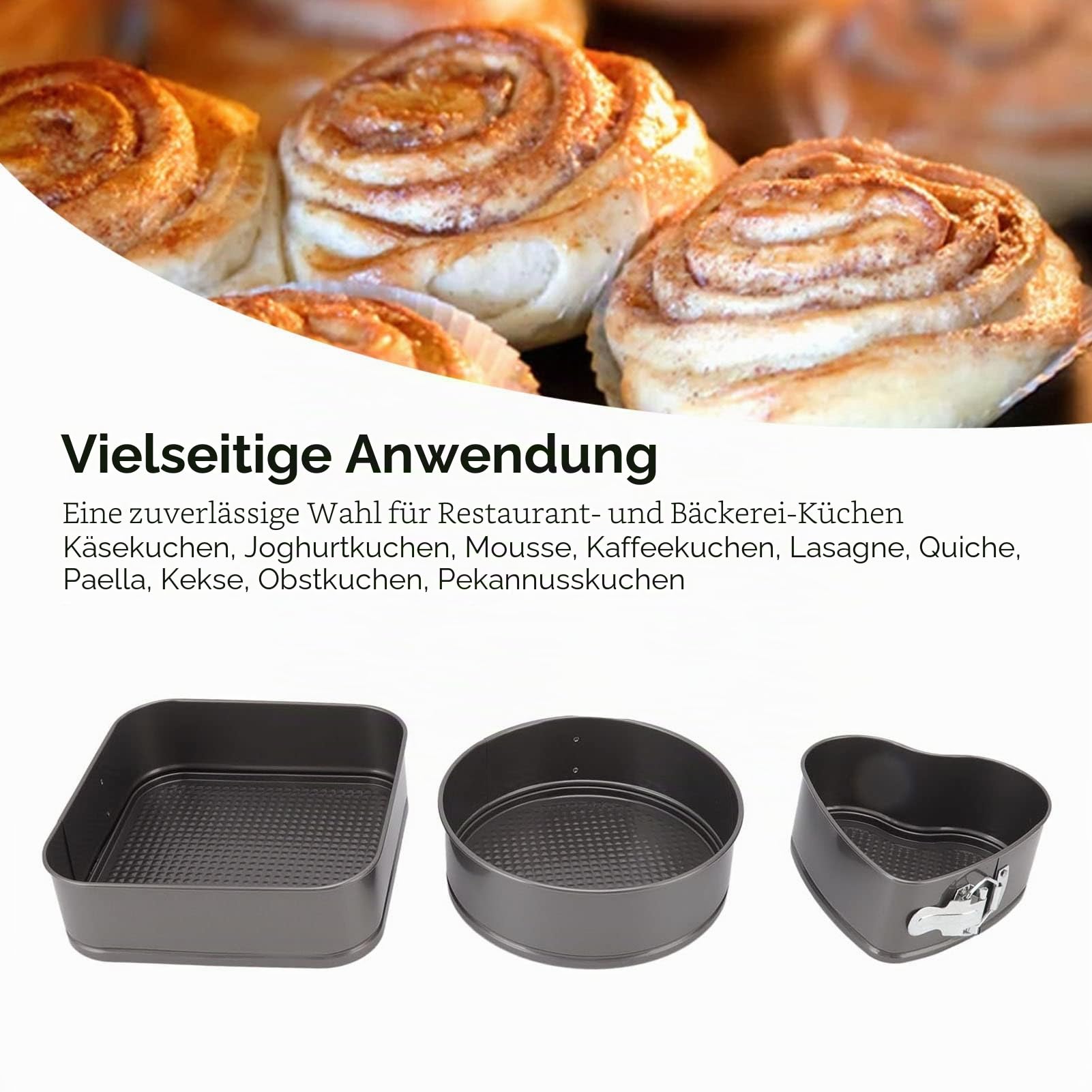 3 teiliges Kuchen Backgeschirr Set, Doppelschichtiges Springform Set, Karbonstahl, Runde Herzform, Quadratisch, Einfach zu Lösende Form, Antihaftbeschichtung, für Die Küche(24/26/28)