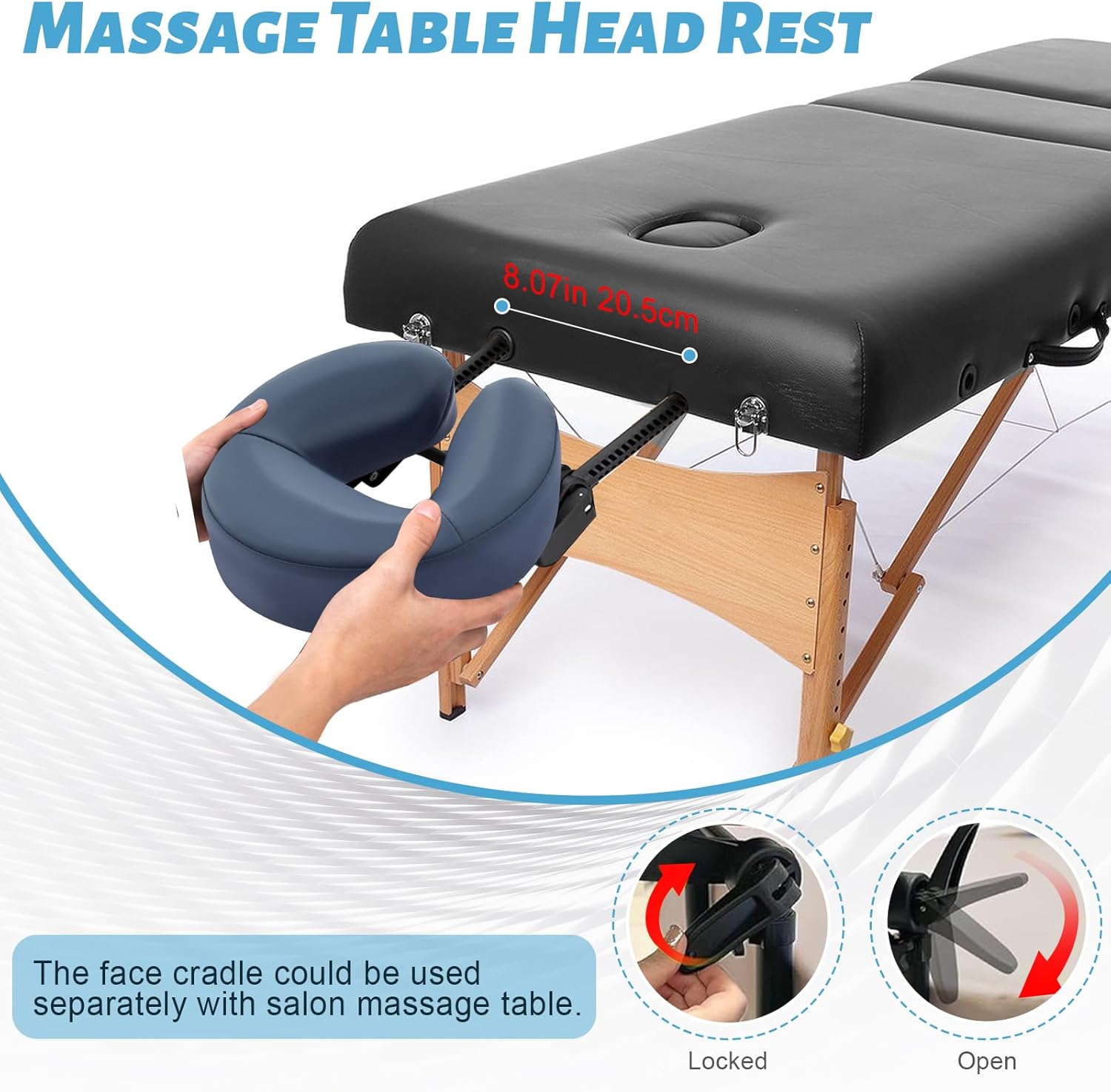 Massage Headrest for Bed, Adjustable Massage Face Cradle at Home, Portable Bed Massage Head Holder, Massage Table Head Rest for Salon Spa, Face Down Pillow After Eye Surgery, Blue