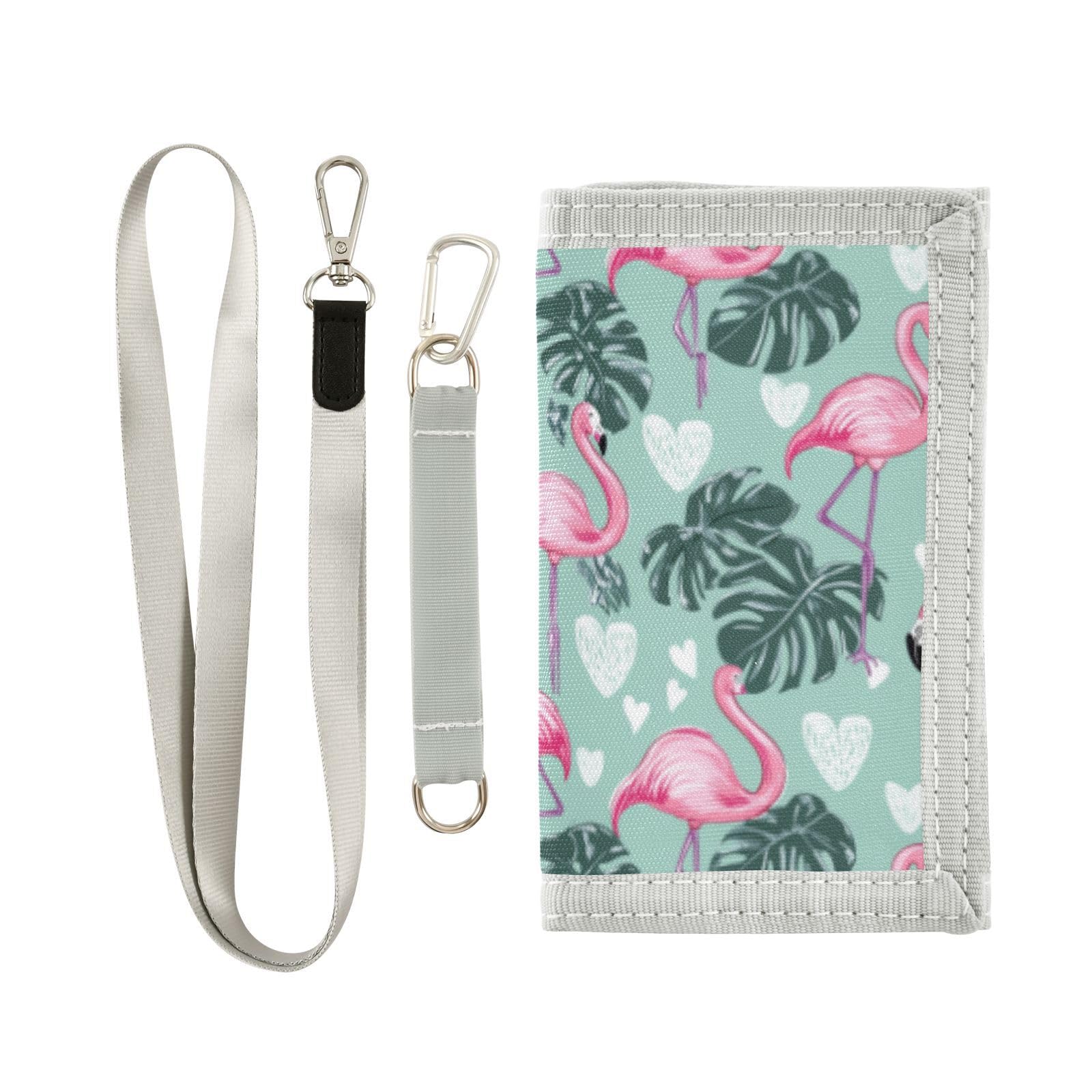 Wusikd Flamingo Kids Wallet for Boys Girls Leaves Pink Toddler Trifold Wallet Novelty Wallet for Teens Women Men