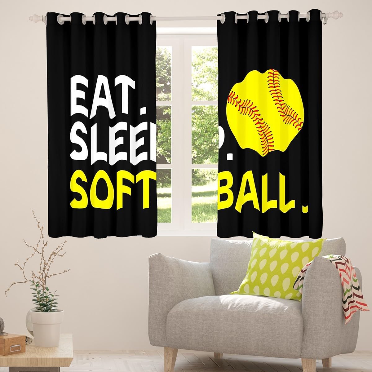 Feelyou Softball Curtains for Bedroom Living Room Black Sports Game Darkening Drapes (2 Panels, 38 x 45 Inch) Softball Gaming 30%-50% Blackout Curtains Gift for Softball Lover Window Treatments image 5
