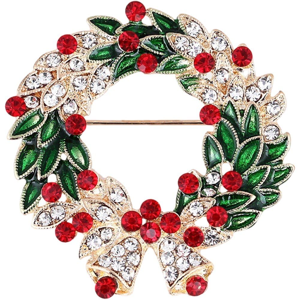 Ppmter Women's Style 1 Christmas Brooch Pin Rhinestone Christmas Tree Wreath Lapel Pin Badge Christmas Jewelry Accessories For Men